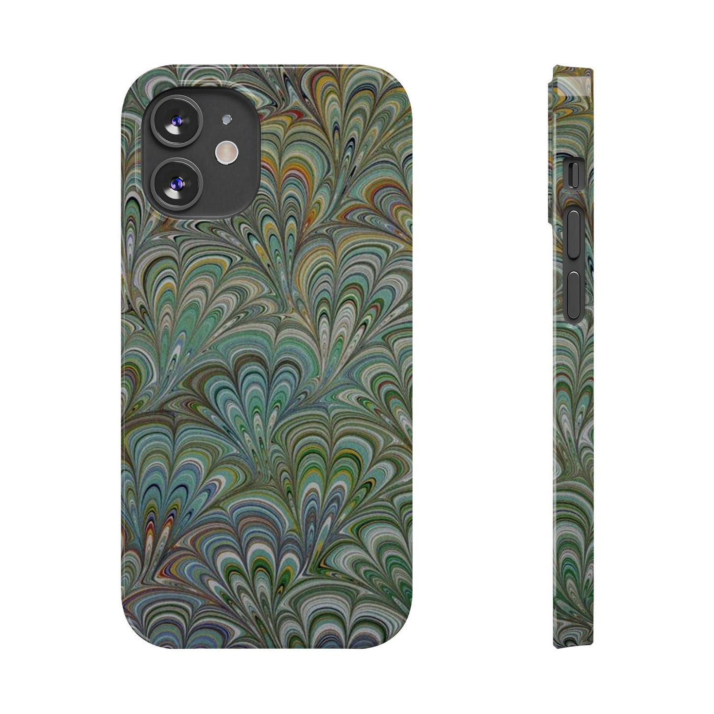 Deep Green Peacock Italian Marbled Design, Italy Feather Phone Case, Multi-Color, Slim Phone Cases, Case-Mate IPHONE16 and all sizes