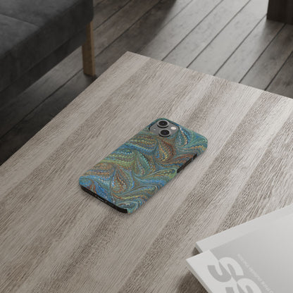 Blue and Green Italian Marbled Swirl Design, Italy Feather Phone Case, Multi-Color, Slim Phone Cases, Case-Mate IPHONE16 and all sizes