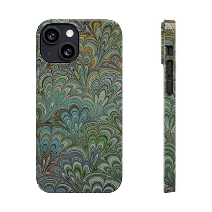 Deep Green Peacock Italian Marbled Design, Italy Feather Phone Case, Multi-Color, Slim Phone Cases, Case-Mate IPHONE16 and all sizes