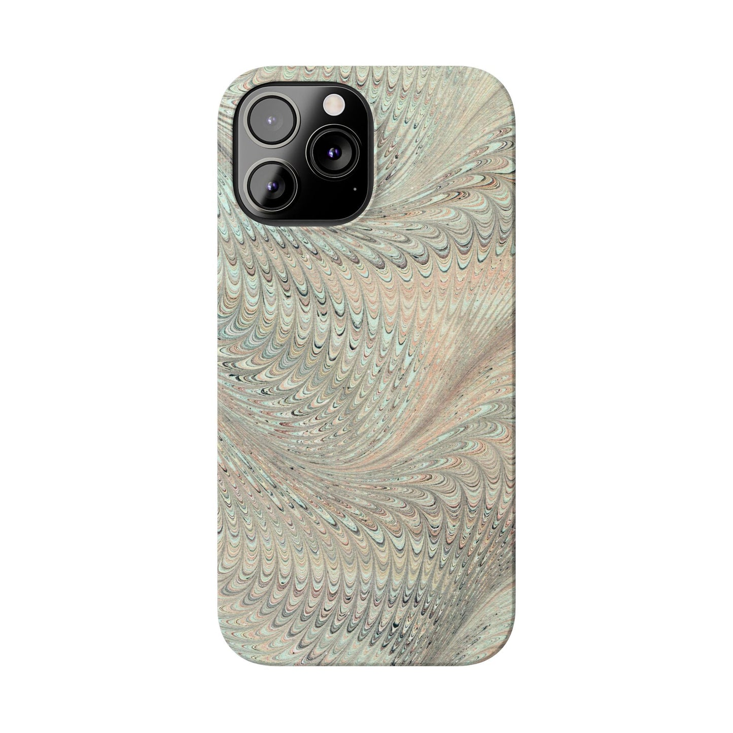 Marbled VIntage Design, Italian Feather Phone Case, Green Hues, Mint, Beige, Neutrals, Slim Phone Cases, IPHONE16 and all sizes