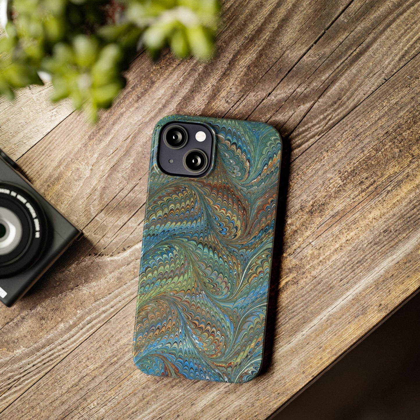 Blue and Green Italian Marbled Swirl Design, Italy Feather Phone Case, Multi-Color, Slim Phone Cases, Case-Mate IPHONE16 and all sizes