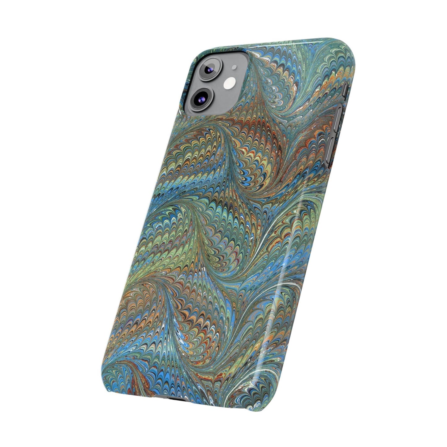 Blue and Green Italian Marbled Swirl Design, Italy Feather Phone Case, Multi-Color, Slim Phone Cases, Case-Mate IPHONE16 and all sizes
