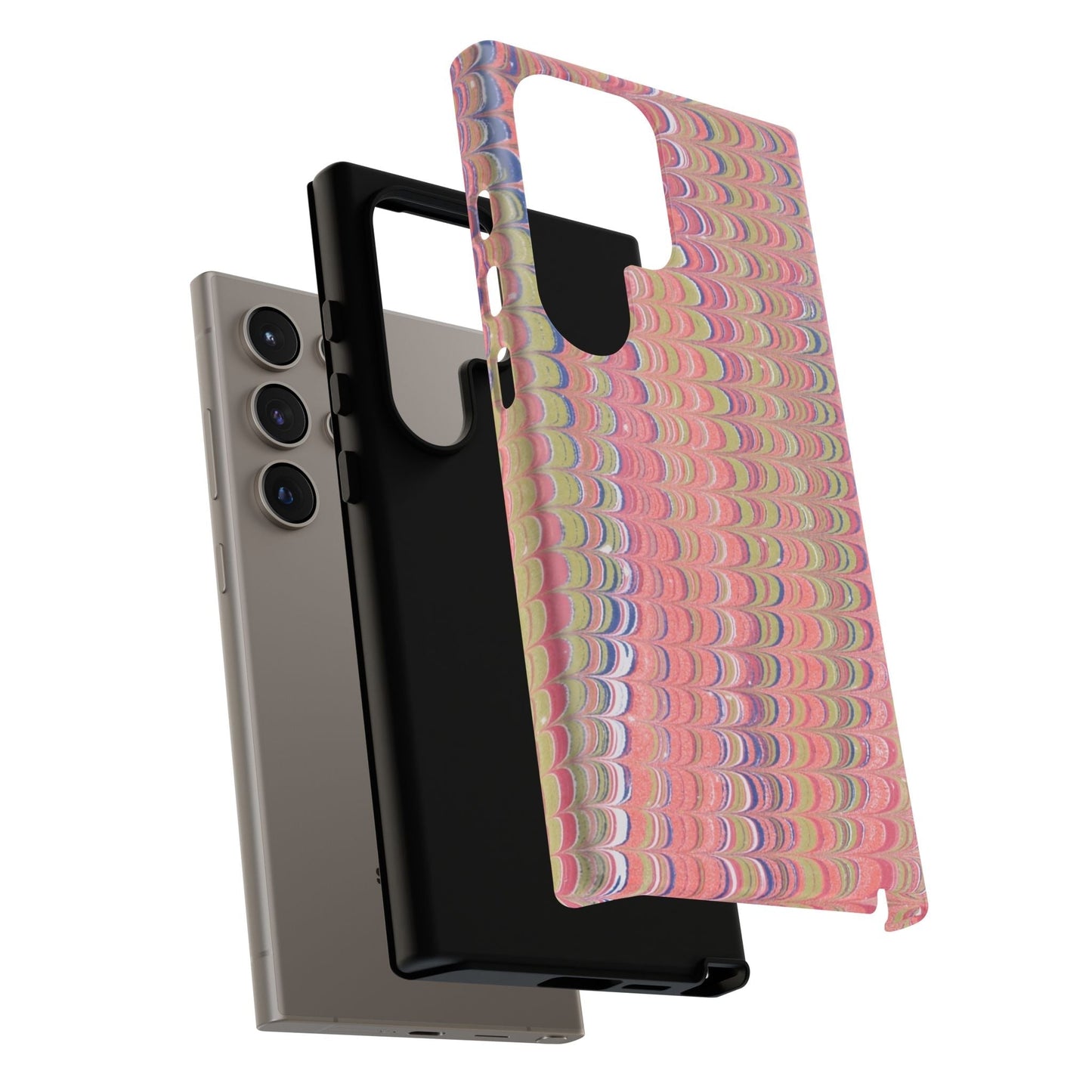 Pink Pastels Feather Marbled Vintage Design iPhone 16 + Samsung + Apple + Google - 2 finishes