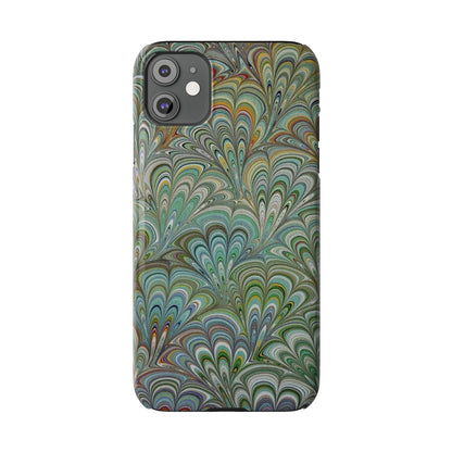 Deep Green Peacock Italian Marbled Design, Italy Feather Phone Case, Multi-Color, Slim Phone Cases, Case-Mate IPHONE16 and all sizes