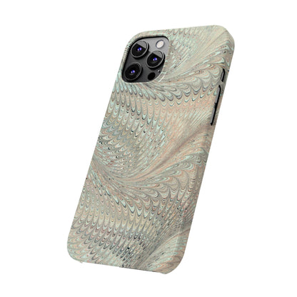 Marbled VIntage Design, Italian Feather Phone Case, Green Hues, Mint, Beige, Neutrals, Slim Phone Cases, IPHONE16 and all sizes
