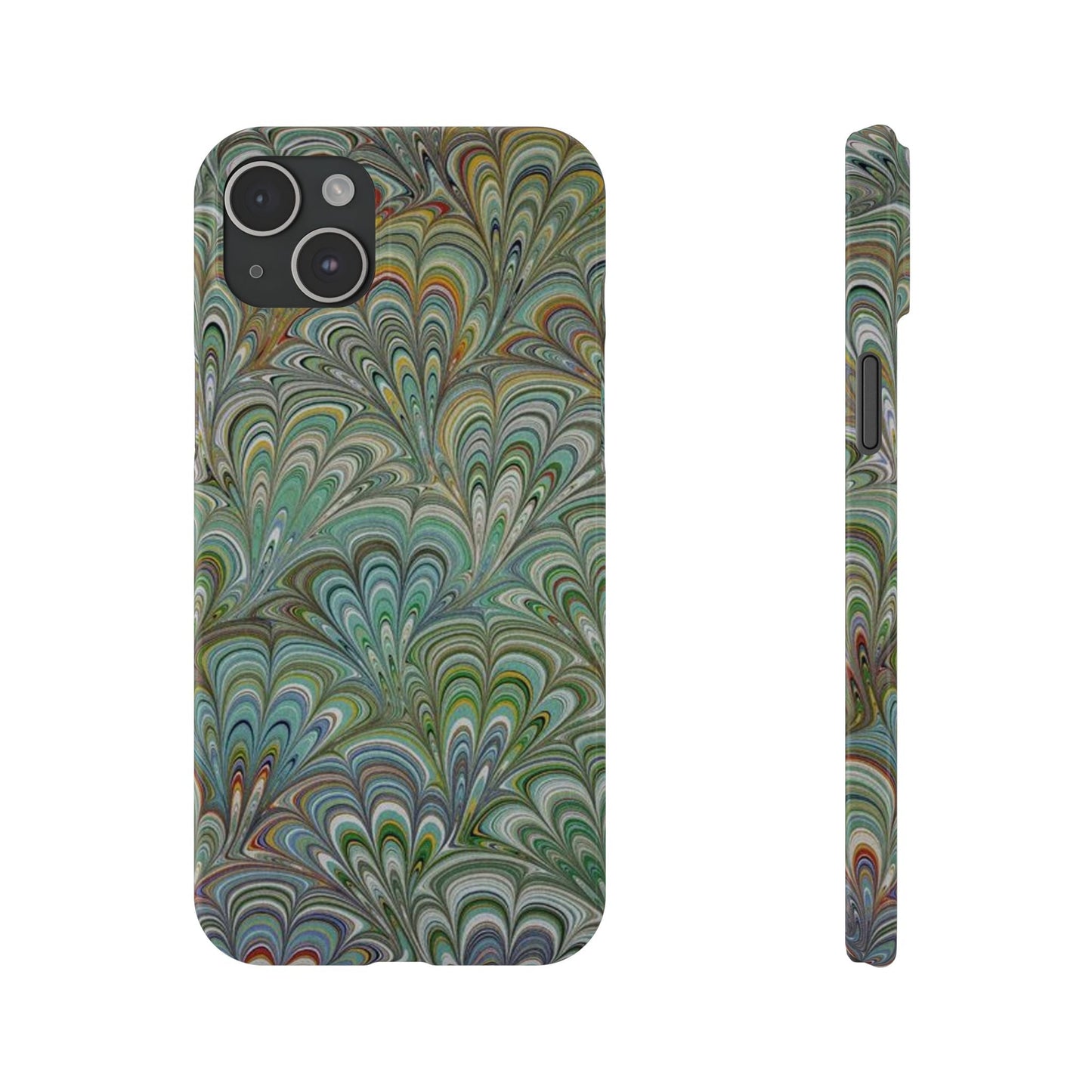Deep Green Peacock Italian Marbled Design, Italy Feather Phone Case, Multi-Color, Slim Phone Cases, Case-Mate IPHONE16 and all sizes