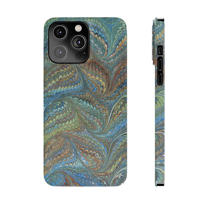 Blue and Green Italian Marbled Swirl Design, Italy Feather Phone Case, Multi-Color, Slim Phone Cases, Case-Mate IPHONE16 and all sizes