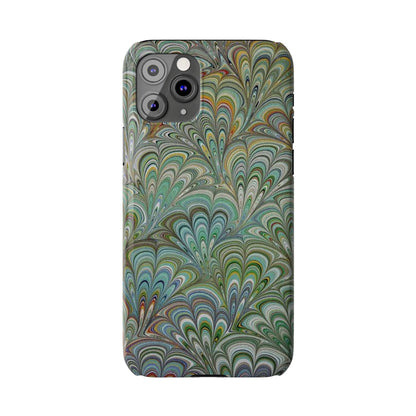 Deep Green Peacock Italian Marbled Design, Italy Feather Phone Case, Multi-Color, Slim Phone Cases, Case-Mate IPHONE16 and all sizes