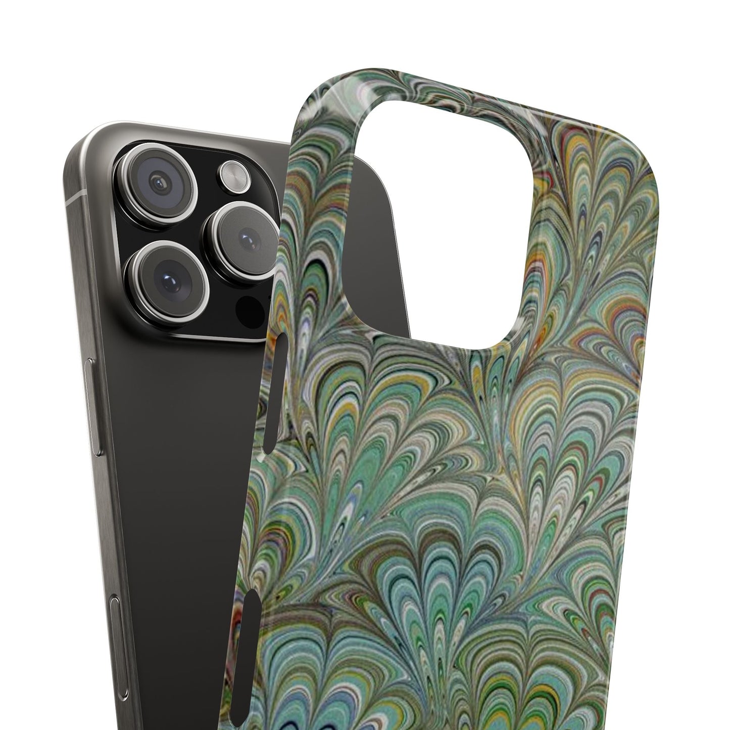 Deep Green Peacock Italian Marbled Design, Italy Feather Phone Case, Multi-Color, Slim Phone Cases, Case-Mate IPHONE16 and all sizes